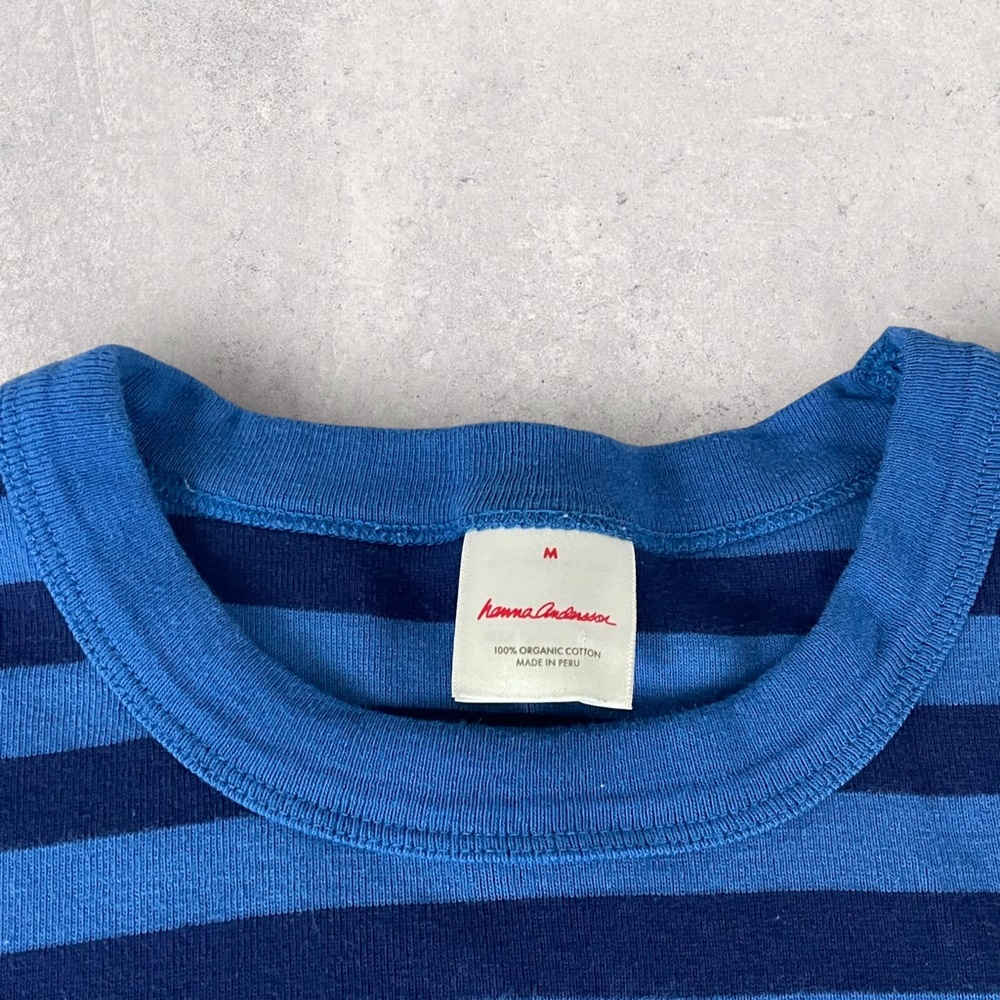 Hanna Andersson Blue Striped Organic Cotton Pajama Set Medium Adult Top Pants - Picture 4 of 13